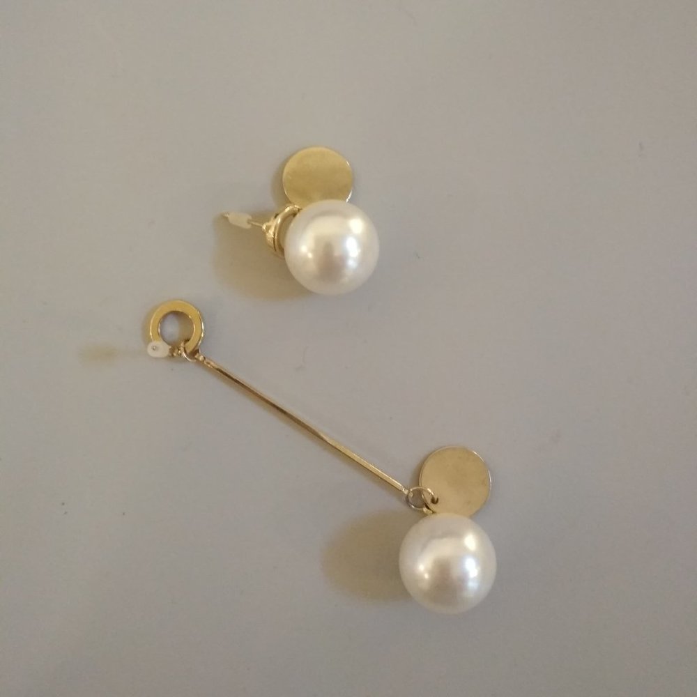 Vintage, asymmetrical earrings with pearls and gol - Picture 3 of 3